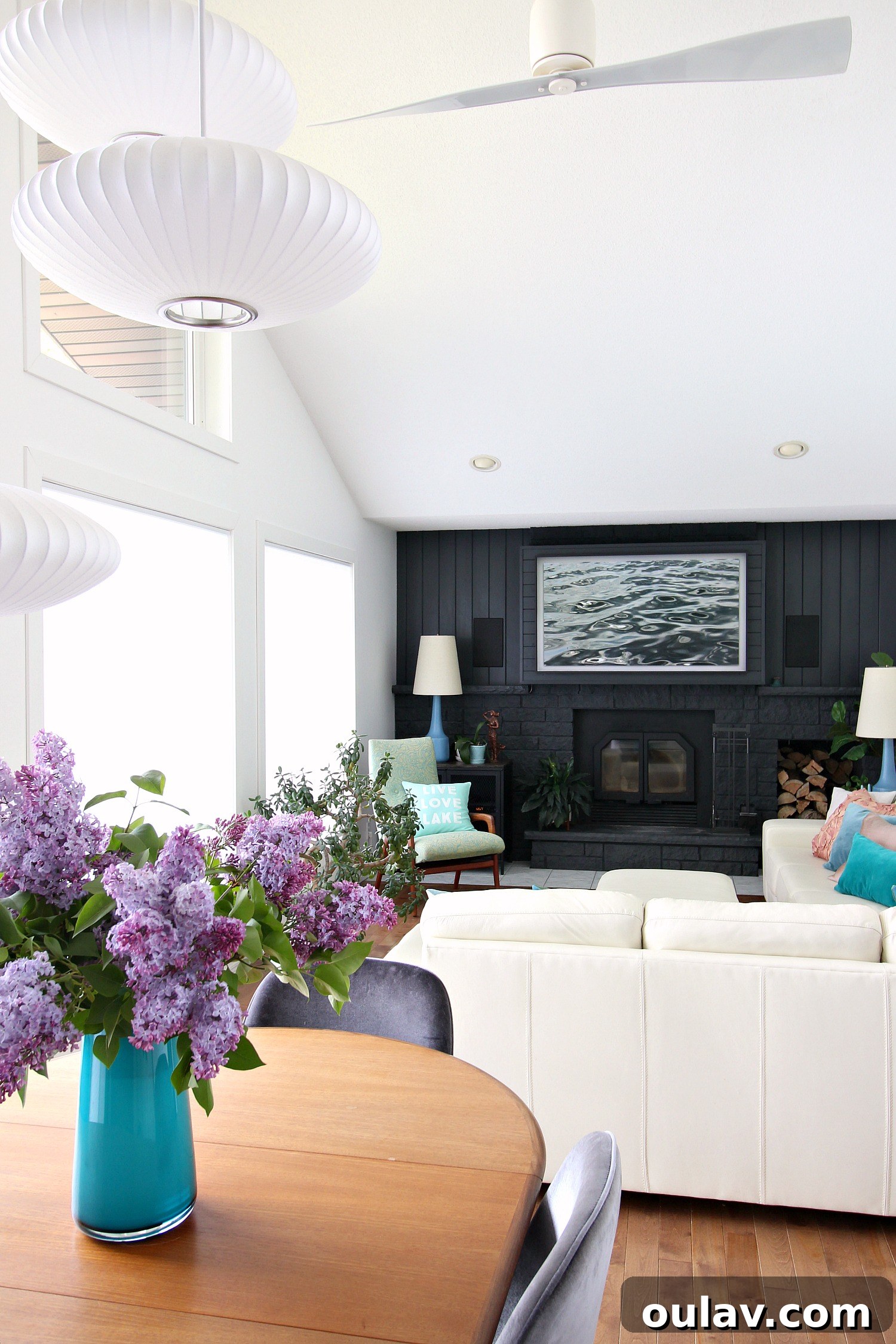A Summer Dream Inside Our Lake House Oasis 18 Dining Area with Abundant Lilac Bouquets