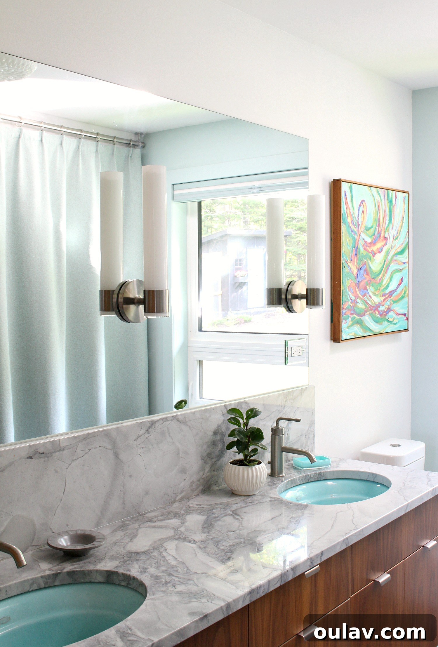 A Summer Dream Inside Our Lake House Oasis 30 Vanity Area in Main Bathroom with Summer Accents