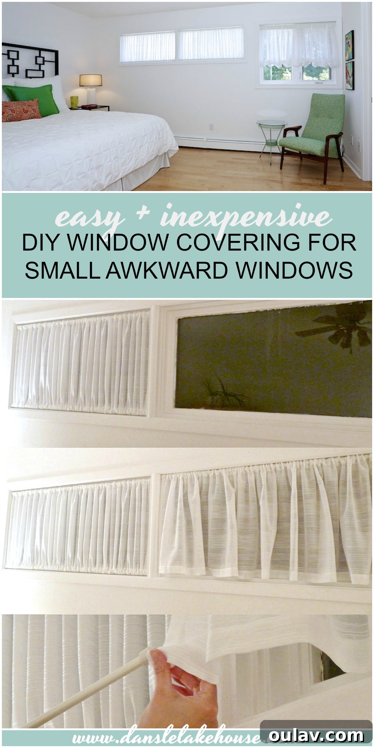 DIY Ruched Curtains: A Stylish Fix for Awkward Windows 11 DIY Window Covering for Awkward Windows | Ruched Curtain DIY - Pinterest Pin Graphic