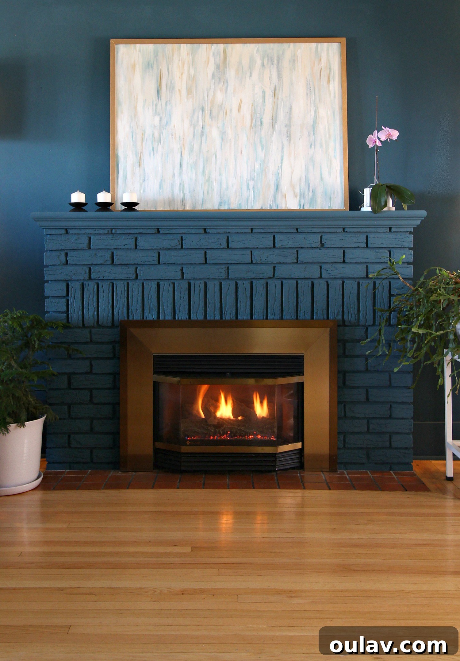 Teal Blue Fireplace Makeover with Chalk Paint