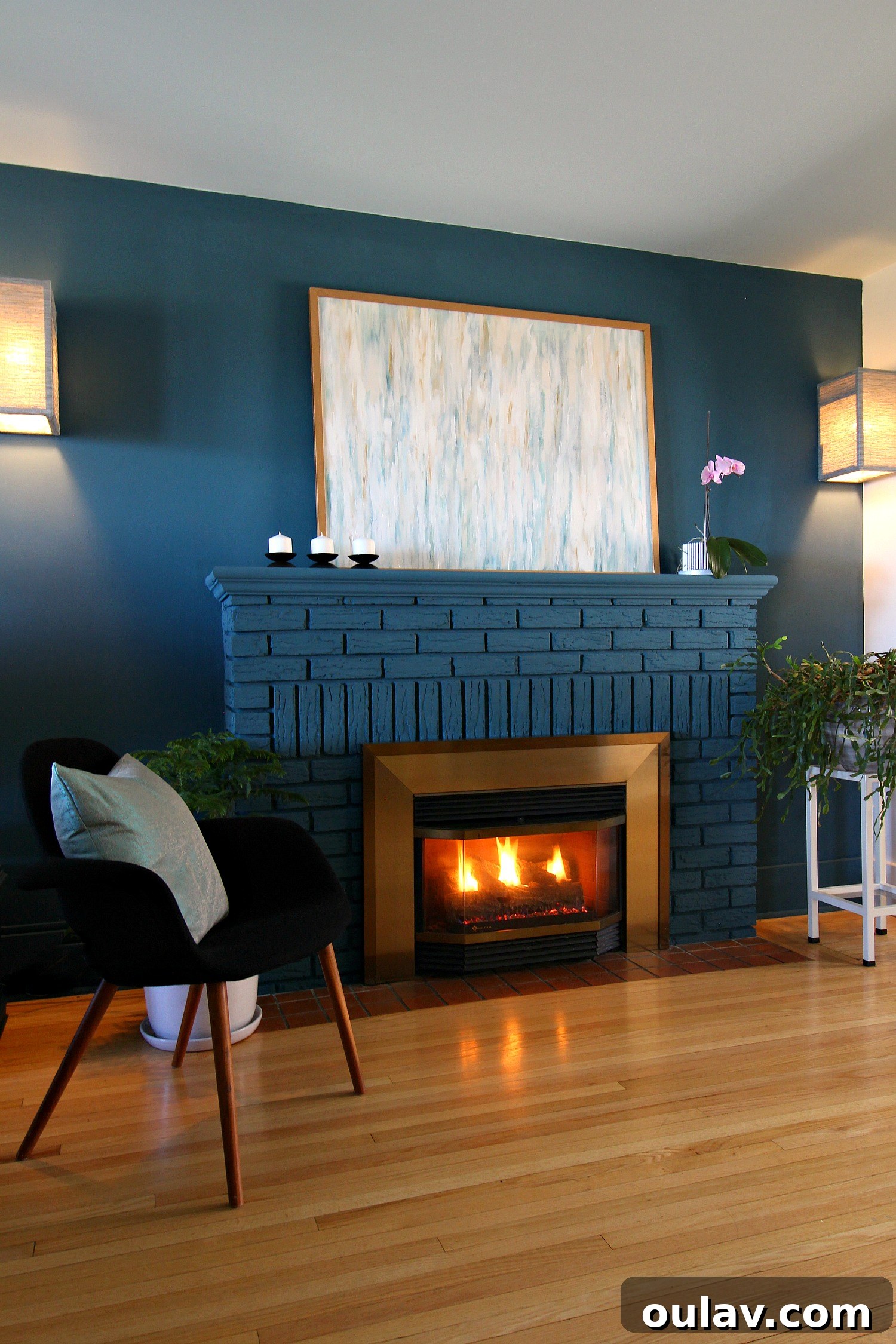 Teal Blue Fireplace Makeover with Chalk Paint