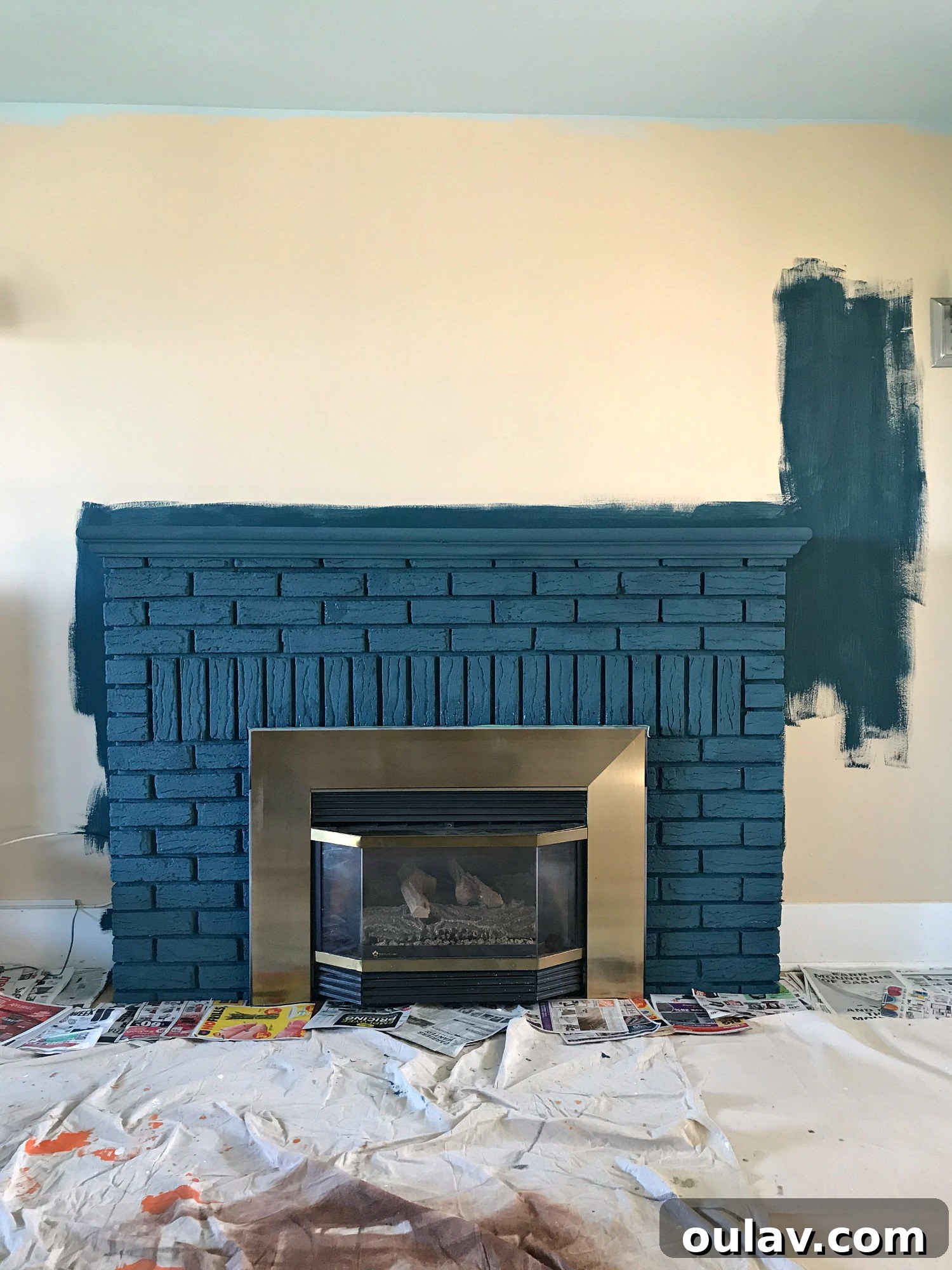Teal Blue Fireplace Makeover with Chalk Paint
