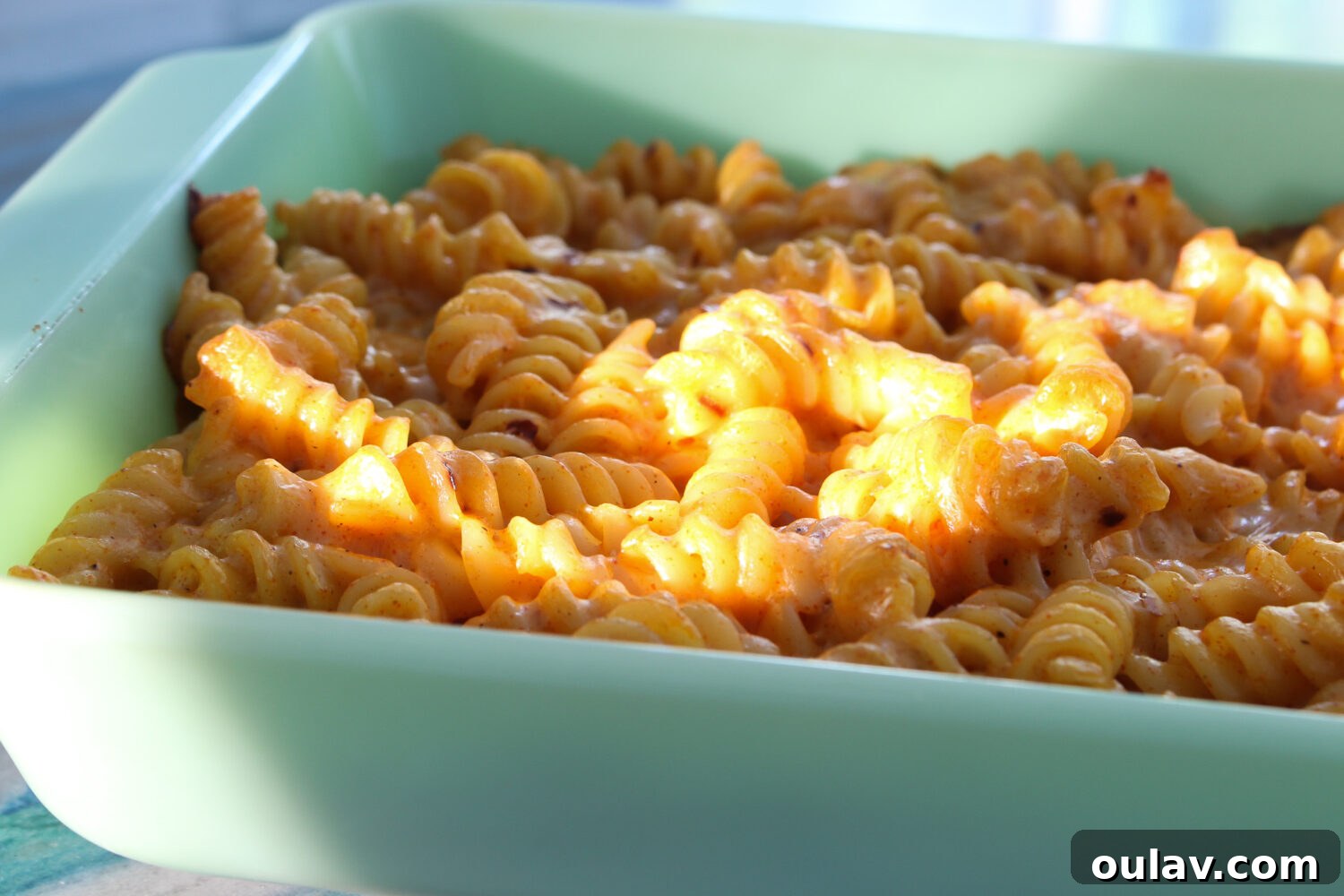 Fiery Goat Milk Mac and Cheese Sauce 15 Close-up of baked mac and cheese made from scratch