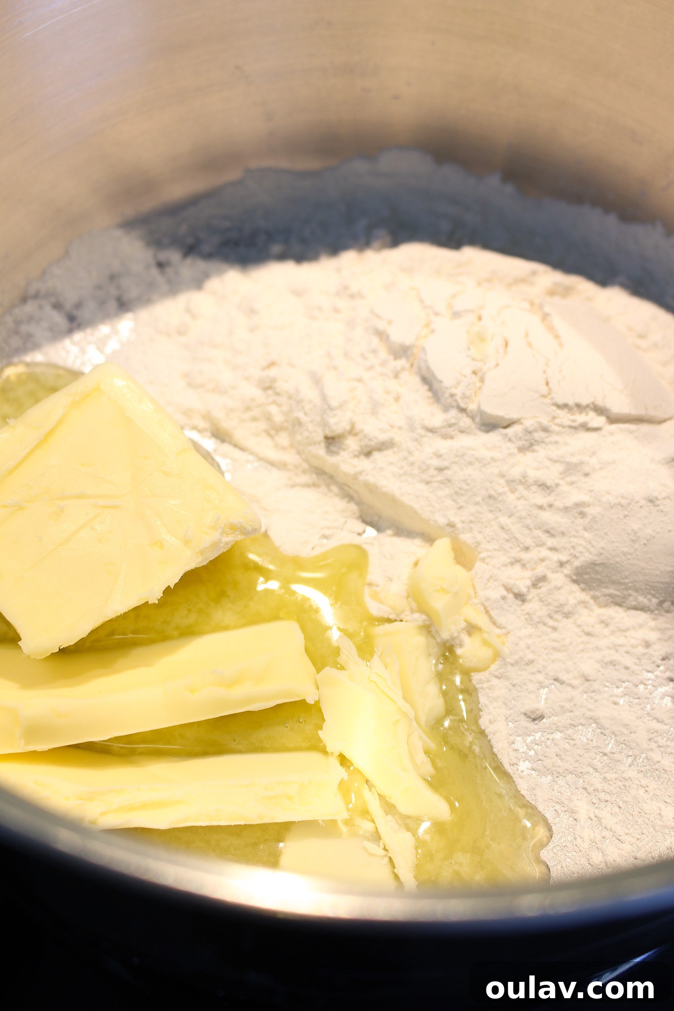 Mixing butter and flour for a roux base